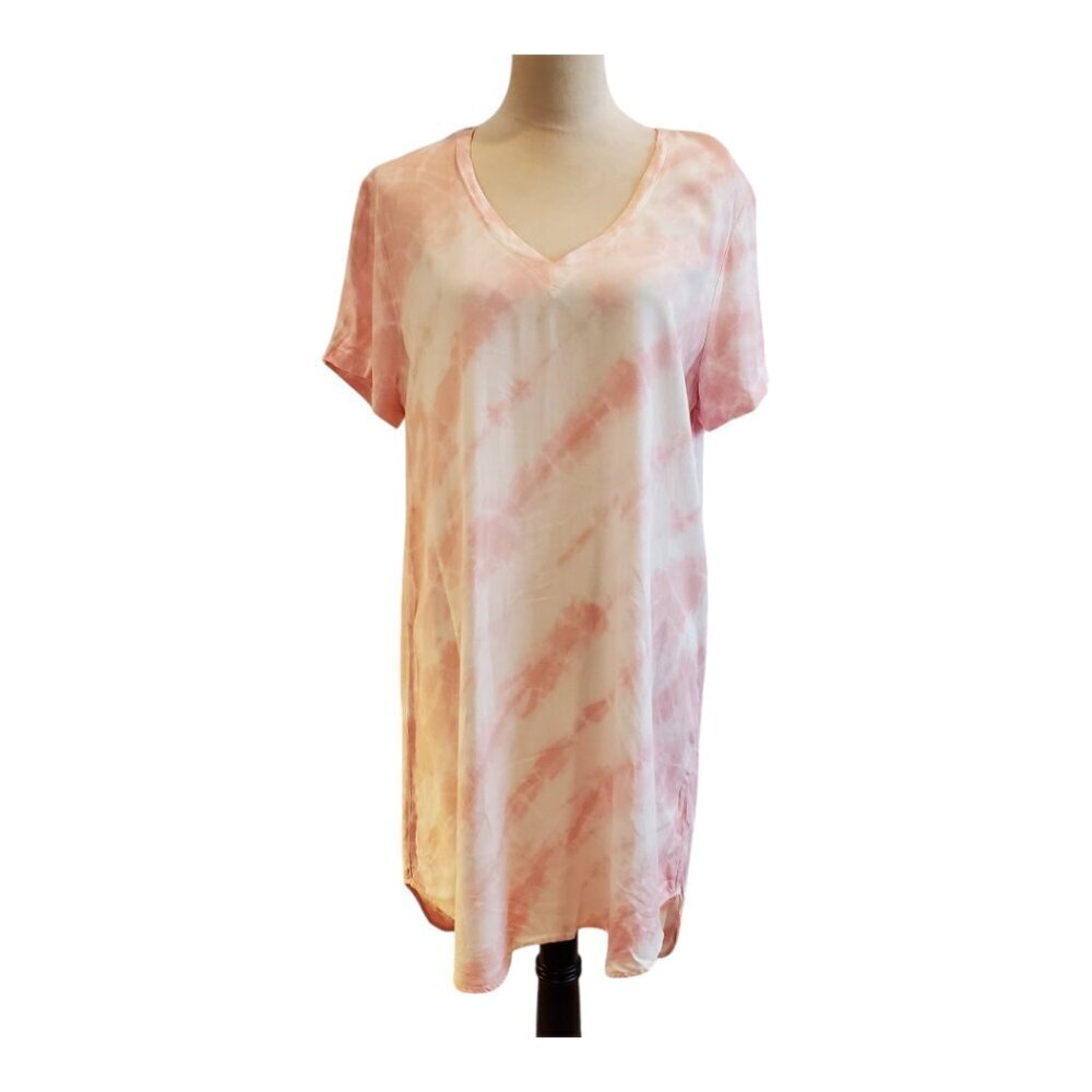 Anthropologie Cloth & Stone SZ M Pink Tie Dye Rayon Short Sleeve Shirt Dress - Picture 2 of 7